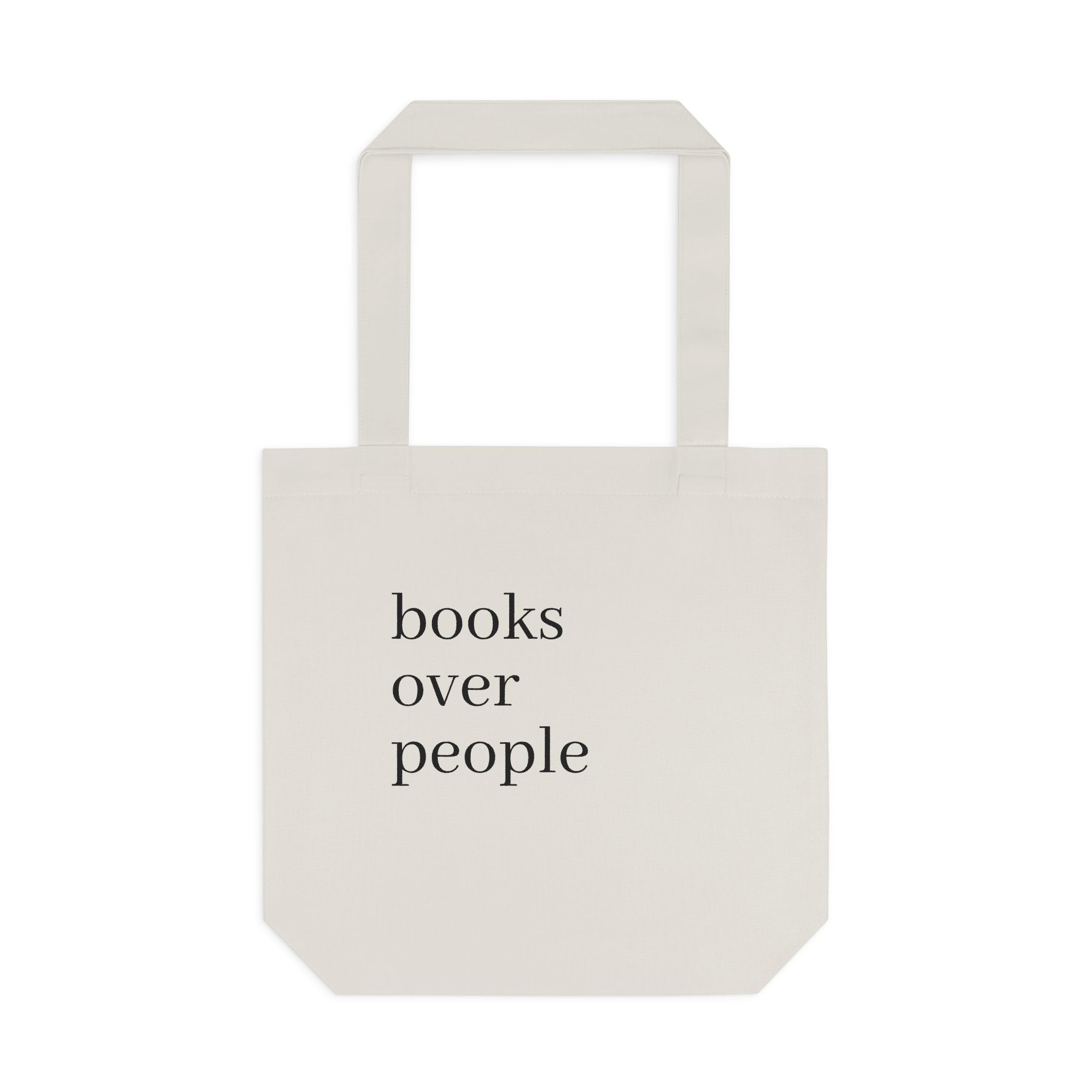 Black Cotton Tote Bag — Subtle 'Books Over People' Embroidered Library Tote