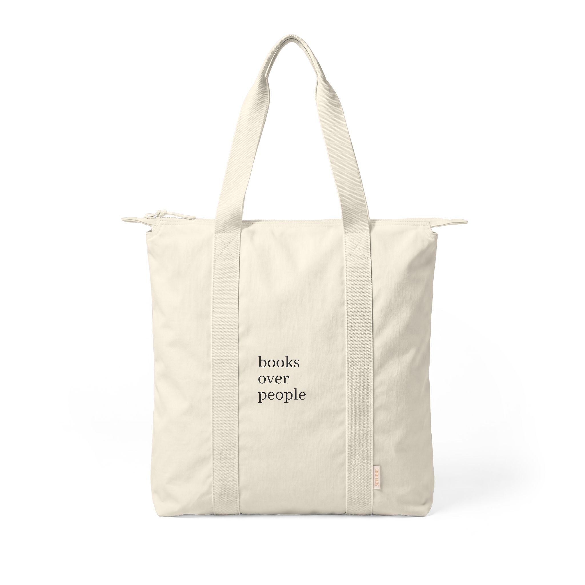 Canvas Tote — "Books Over People" Zippered Carry-All