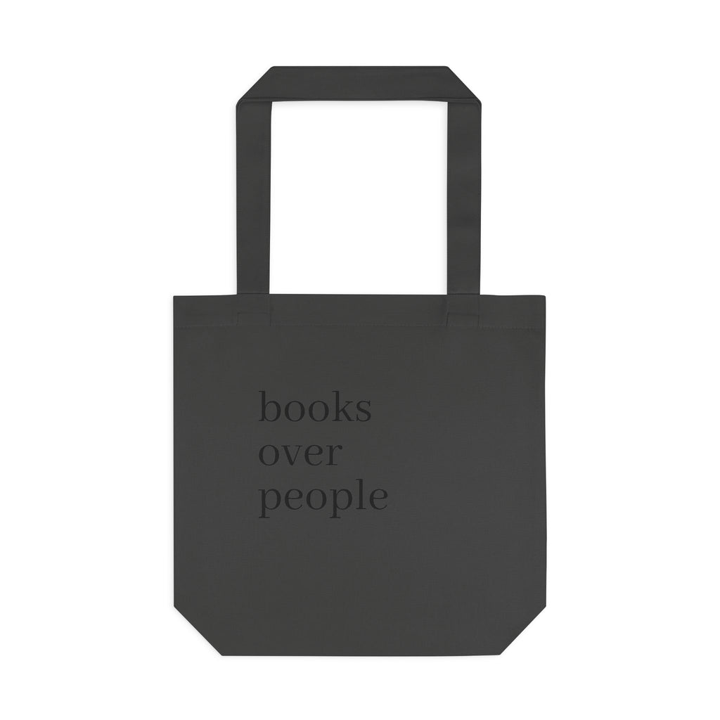 Black Cotton Tote Bag — Subtle 'Books Over People' Embroidered Library Tote
