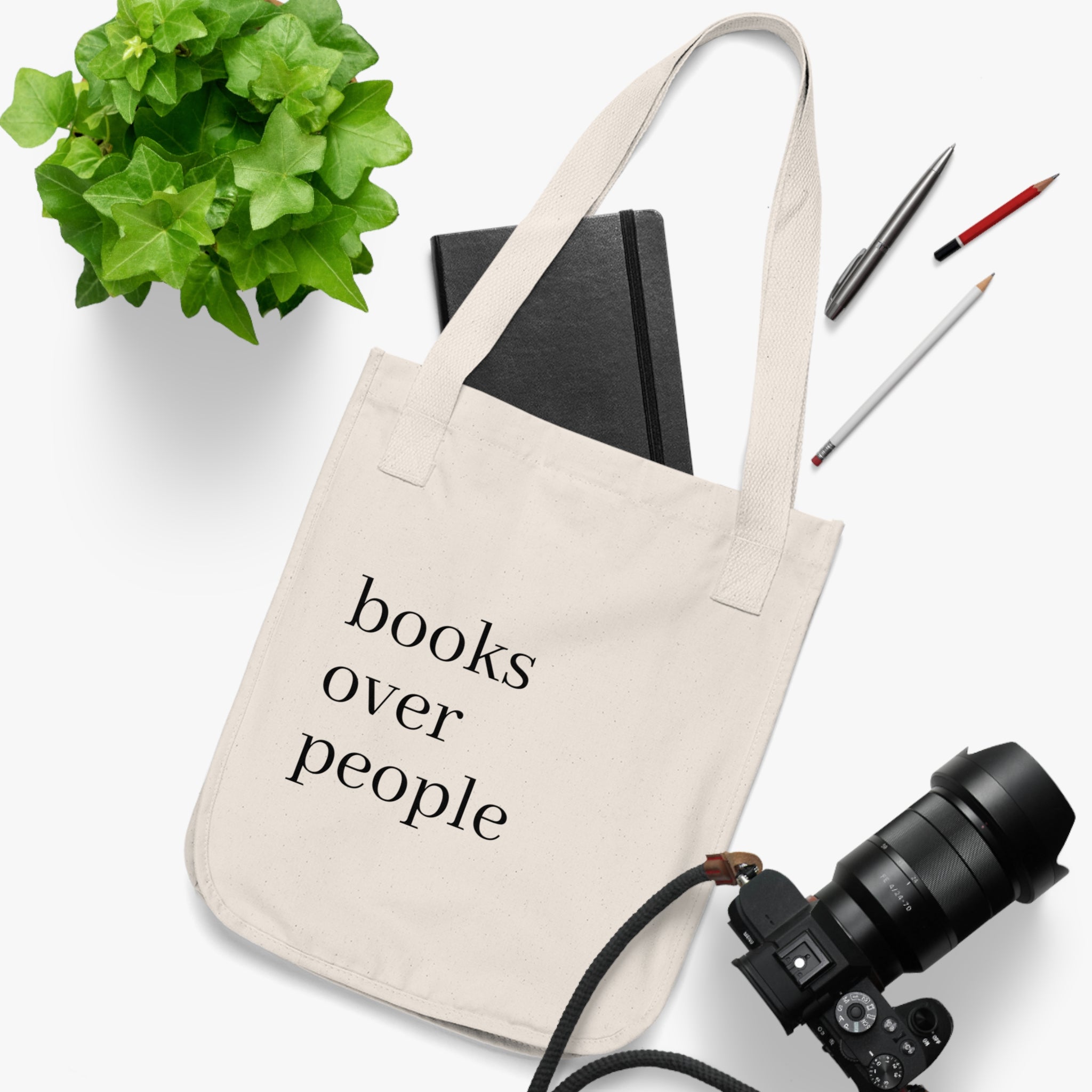 Books Over People Canvas Tote — Minimalist Book Lover Tote Bag