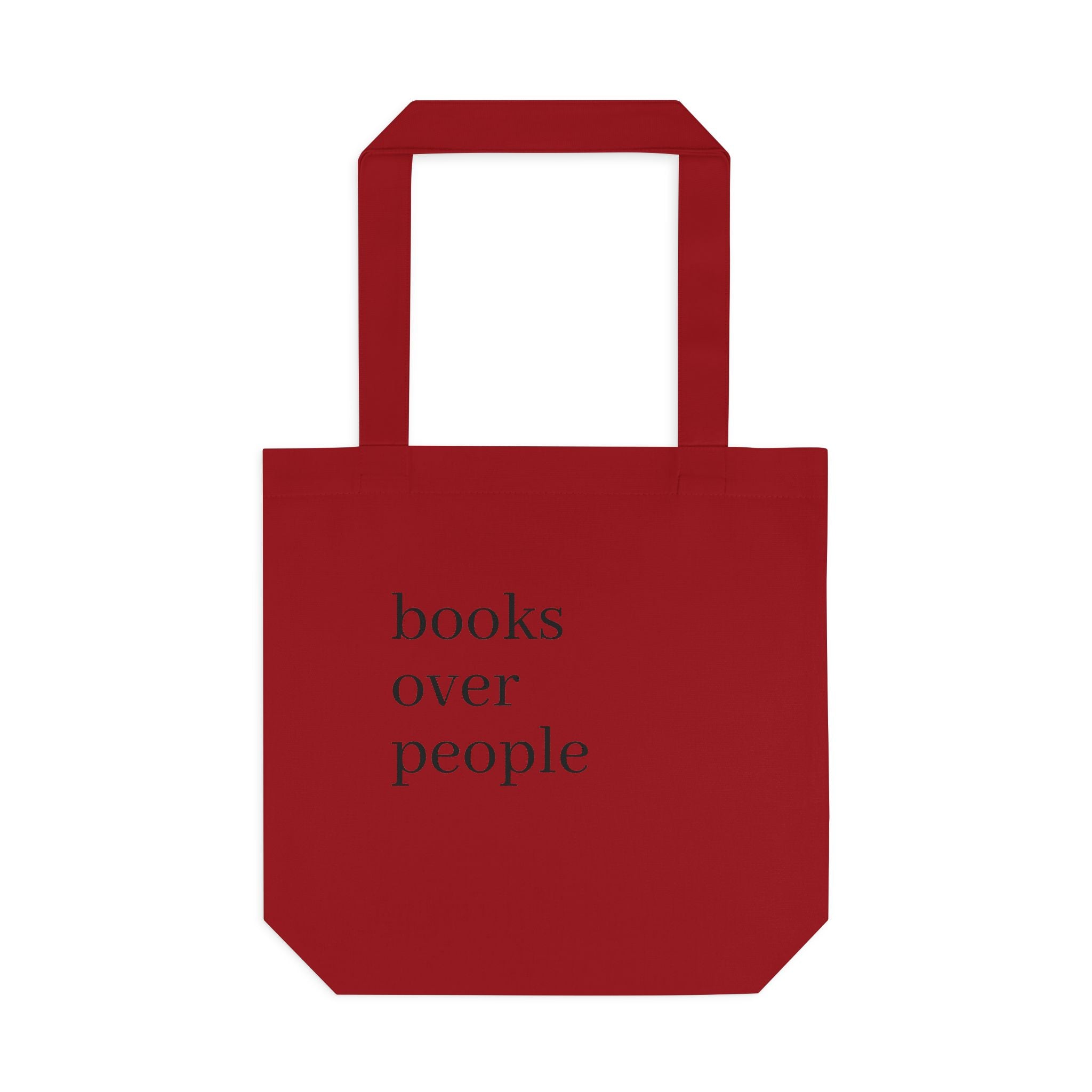 Black Cotton Tote Bag — Subtle 'Books Over People' Embroidered Library Tote