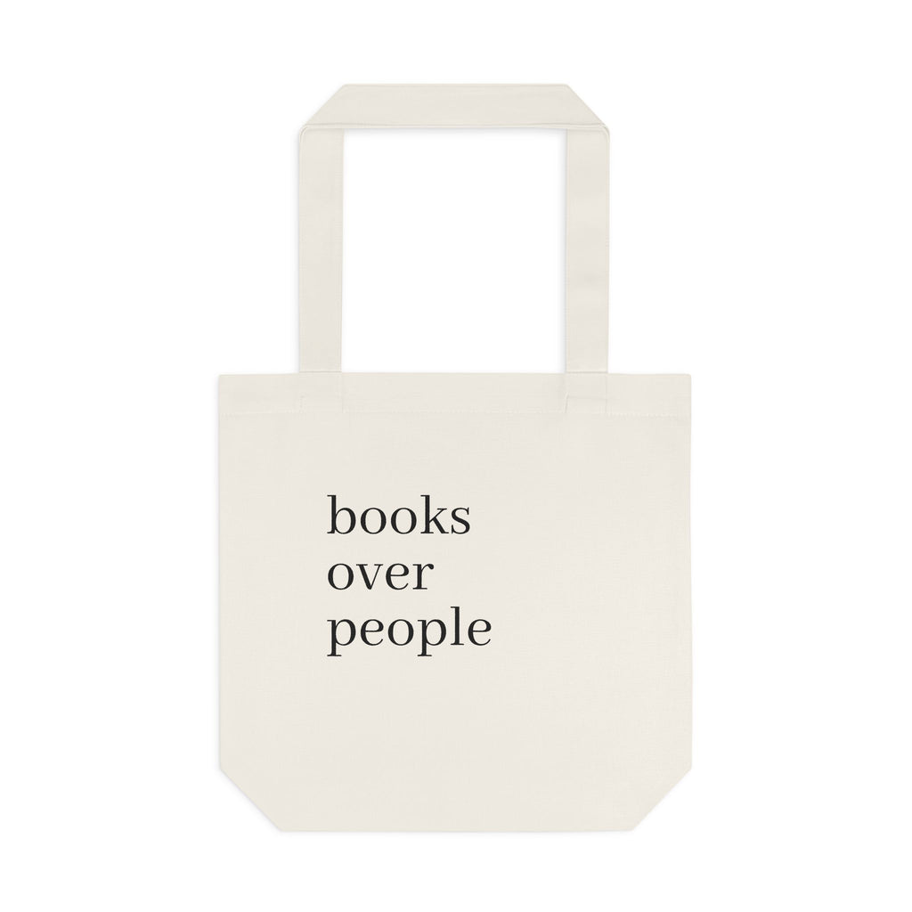 Black Cotton Tote Bag — Subtle 'Books Over People' Embroidered Library Tote