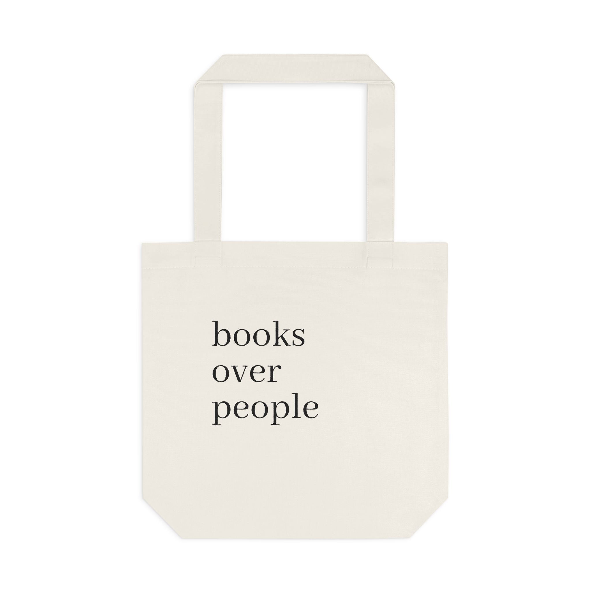 Black Cotton Tote Bag — Subtle 'Books Over People' Embroidered Library Tote