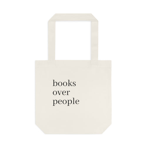 Black Cotton Tote Bag — Subtle 'Books Over People' Embroidered Library Tote