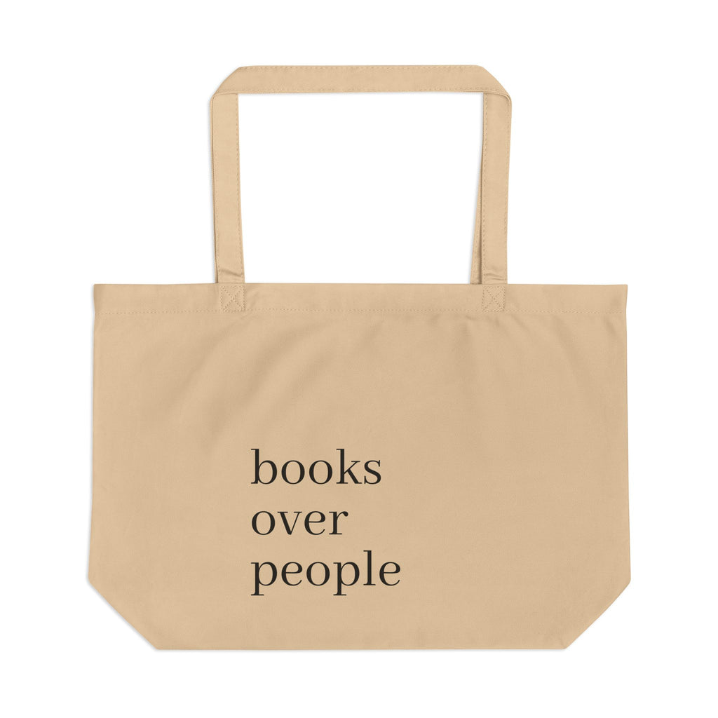 Books Over People Large Eco Tote — Minimalist Book Lover Canvas Bag