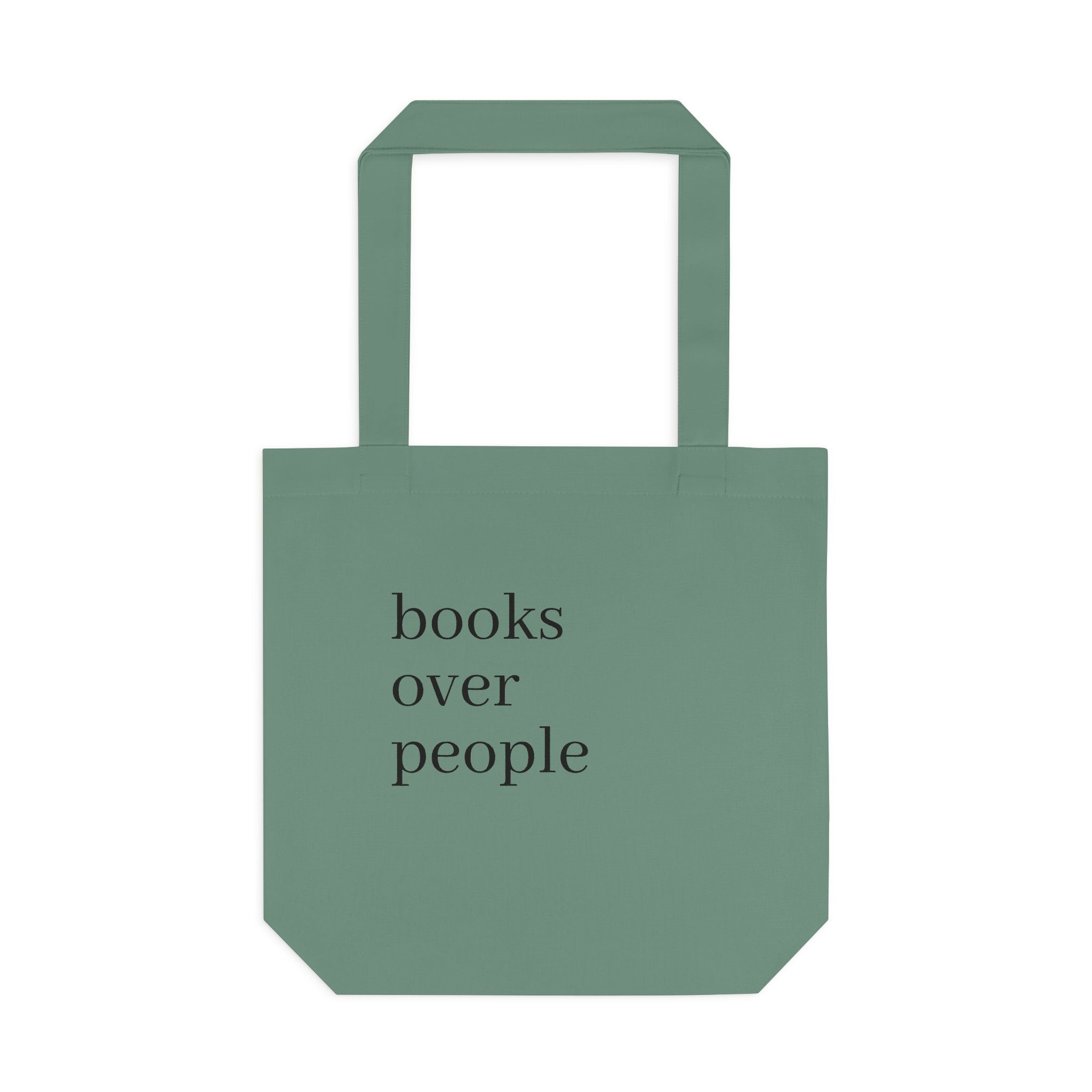 Black Cotton Tote Bag — Subtle 'Books Over People' Embroidered Library Tote